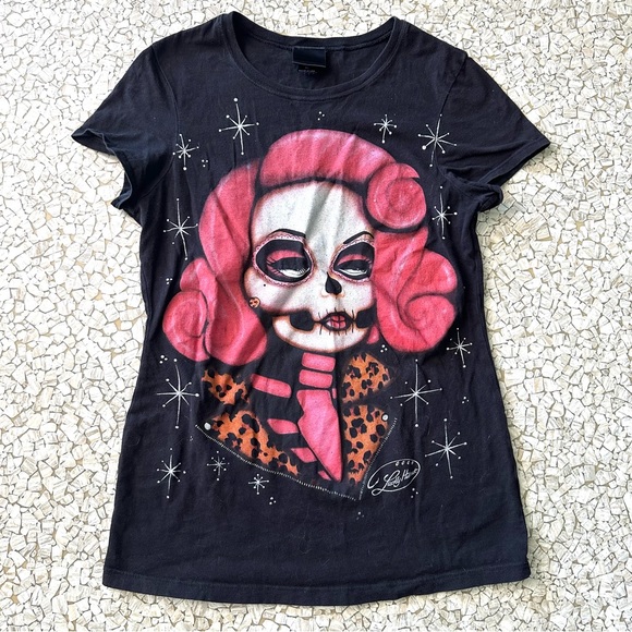 Barbie skeleton art t-shirt by artist Lucky Hellkat Large - Picture 2 of 6